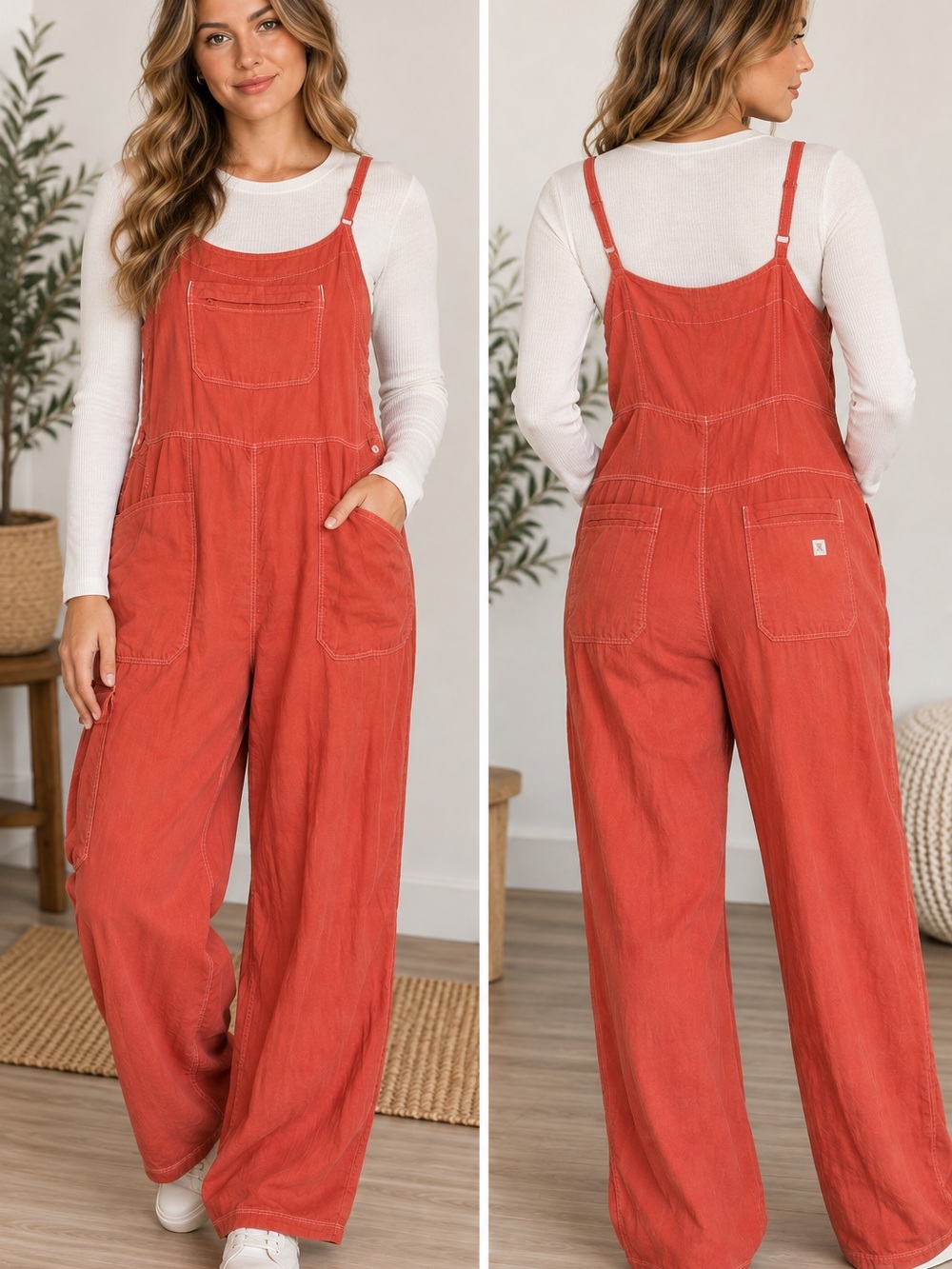 Roark Women’s Daytrip Overall Coral Pink Utility Jumpsuit Wide Leg L